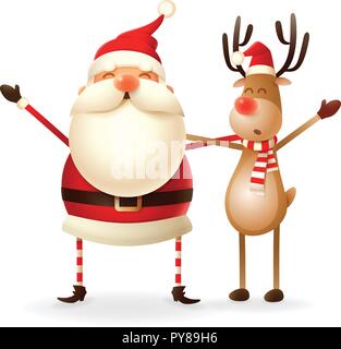 Niedliche happy Weihnachtsmann und Rentier Weihnachten feiern - auf Transparenten Hintergrund isoliert Stock Vektor