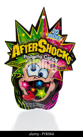 Winneconne, WI - 21. September 2018: ein Paket von Nachbeben popping Candy auf einem isolierten Hintergrund Stockfoto