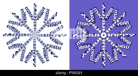 Weihnachten Schneeflocke aus der Inschrift Frohes neues Jahr Typografie Stock Vektor