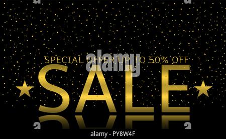 Verkauf Angebot. Werbung Template, goldenen Hintergrund mit Konfetti glitzert und Sterne Stock Vektor