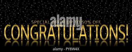 Herzlichen Glückwunsch Banner. Angebot, golden Text mit glitzert und funkelt Stock Vektor