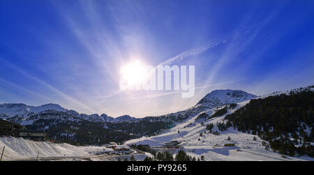 Grau Roig Skigebiet in Andorra in Grandvalira sektor Pyreenees Stockfoto