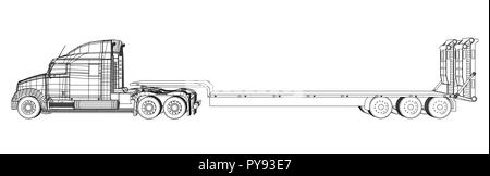 Niedrige Bett LKW-Anhänger. Abstrakte Zeichnung. Wire-Frame. EPS 10-Format. Vektor erstellt von 3d. Stock Vektor