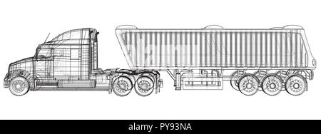 Dump Truck Vector Illustration. Weiß isoliert. Erstellt Abbildung der 3d. Wire-Frame Stock Vektor