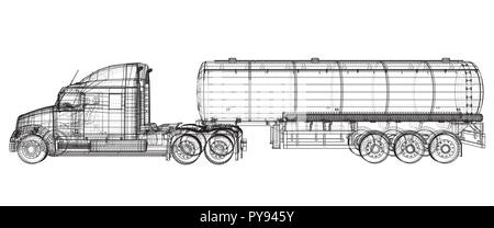 Benzin, Öl tanker Trailer, LKW auf der Autobahn. Automotive Fuel Tanker shipping Kraftstoff. Tracing Abbildung der 3d. EPS 10 Vektor Format auf weißem isoliert. Stock Vektor