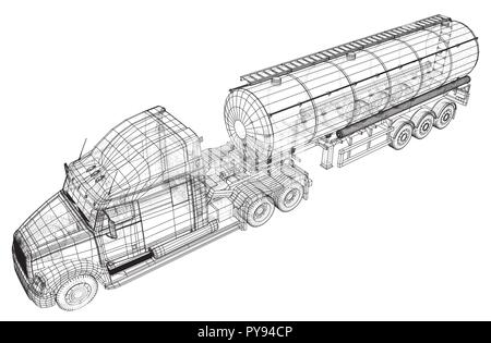 Lkw Zisterne Vector Illustration. Auf weissem Hintergrund. Tracing Abbildung der 3d. Stock Vektor