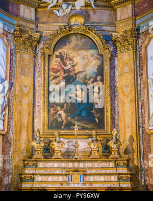 Gemälde "Der pönitenten Magdalen Anbetung des Kreuzes" von Michele Rocca, im Altar der Kirche Santa Maria Maddalena in Rom, Italien.