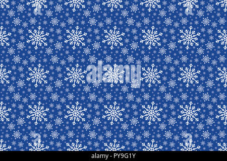 Weiße Schneeflocke nahtlose Muster auf einem blauen Hintergrund. Weihnachten und Winter Design mit unterschiedlich großen Schneeflocken. Stockfoto