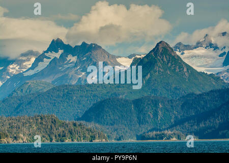 Kenai Mountains, Homer Landschaft, Harding Icefield, die Kachemak Bucht, Kenai Fjords National Park, Alaska, USA. Stockfoto