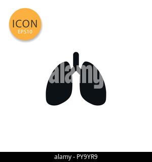 Lungen Symbol Flat Style in Schwarz Vector Illustration auf weißem Hintergrund. Stock Vektor