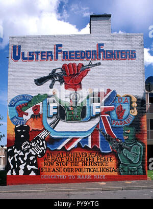 UFF, Ulster Freedom Fighters, loyalistische Wandmalereien während der Troubles, Nordirland, Belfast, 1997 Stockfoto