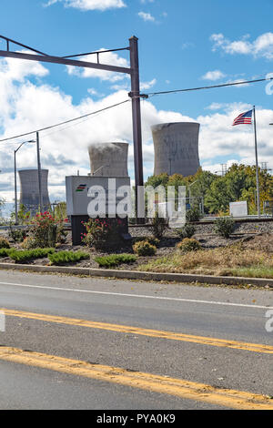 Middletown, PA, USA - 21. Oktober 2018: Three Mile Island Kernkraftwerk Kraftwerk, die gemeinhin als TMI bekannt ist, ist der Ort der USA schlimmsten nuklearen ac Stockfoto