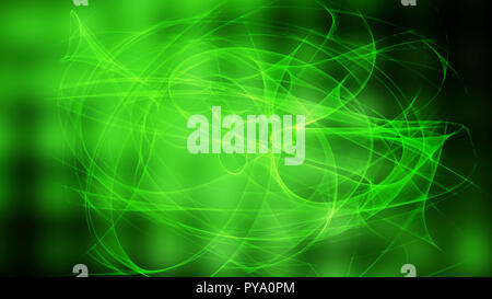 Verschwommene Bewegung. Grün hell verschwommen lens flare leuchtet auf schwarzem Hintergrund. Abstrakte glatte grüne Linien. Einladung und Grußkarten Stockfoto