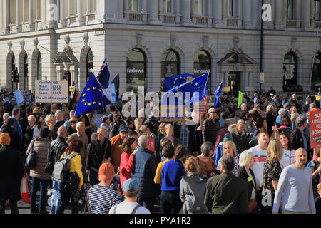 London, Großbritannien - 20, Oktober 2018: die bisher größte pro-europäischen März am 20. Oktober für Abstimmung statt. Stockfoto