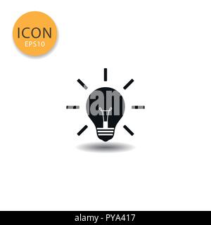Licht Lampe Leuchte oder Idee Symbol Flat Style in Schwarz Vector Illustration auf weißem Hintergrund. Stock Vektor