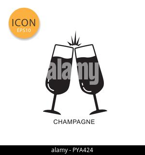 Sektgläser Symbol Flat Style in Schwarz Vector Illustration auf weißem Hintergrund. Stock Vektor