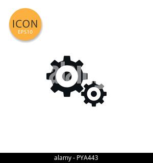 Zahnräder Symbol Flat Style in Schwarz Vector Illustration auf weißem Hintergrund. Stock Vektor