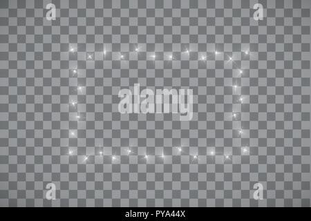 Weißer Rahmen mit Licht Effekte, glänzenden Luxus banner Vector Illustration. Leuchten die goldenen Rahmen mit Funken und Spotlight Lichteffekte. Leuchtendes Rechteck Banner auf schwarz transparent Hintergrund isoliert Stock Vektor