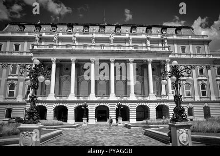 Budapest, die Hauptstadt Ungarns, ist durch die Donau halbiert. Die aus dem 19. Jahrhundert Chain Bridge verbindet das hügelige Buda Bezirk mit flachen Pest. Stockfoto