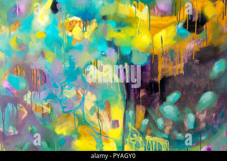 Abstrakte Kunst Hintergrund. Acryl auf Leinwand. Grobe pinselstriche von Farbe. Stockfoto