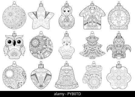 Zentangle stilisierte Weihnachten Dekorationen. Hand gezeichnet Spitze Vector Illustration Stock Vektor