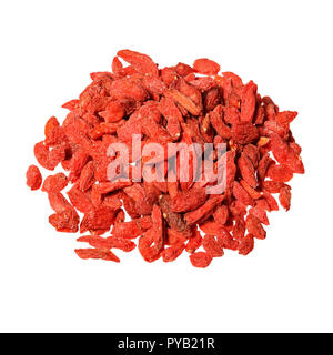 Haufen von getrockneten Goji Beeren auf weißem Hintergrund. Stockfoto