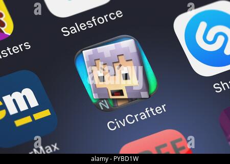 London, Großbritannien, 26. Oktober 2018: Nahaufnahme des CivCrafter Programmsymbol aus Naquatic LLC auf einem iPhone. Stockfoto