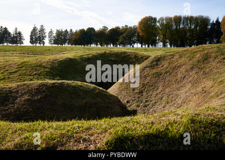 Teilweise erhaltenen Schützengräben an der Newfoundland Memorial Park in beaumont-hamel an der Somme Schlachtfeld in Frankreich Stockfoto