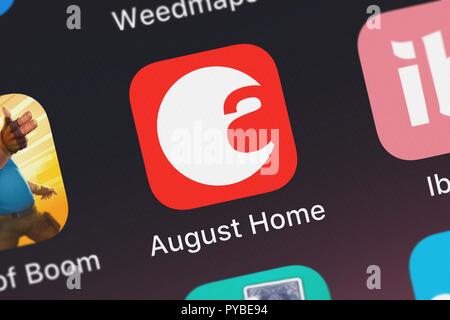 London, Großbritannien, 26. Oktober 2018: Screenshot der August Home mobile App von August Home, Inc. Symbol auf einem iPhone. Stockfoto