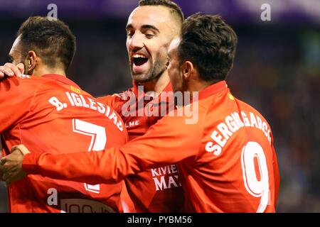 26/10/18. Fotogen/CORDON DRÜCKEN. LIGA FUSSBALL. REAL VALLADOLID VS ESPANYOL. Im Bild, BORJA IGLESIAS'S ZIEL Cordon drücken Sie Stockfoto