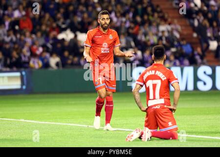 26/10/18. Fotogen/CORDON DRÜCKEN. LIGA FUSSBALL. REAL VALLADOLID VS ESPANYOL. Im Bild, BORJA IGLESIAS UND HERNAN PEREZ Cordon drücken Sie Stockfoto