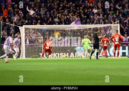 26/10/18. Fotogen/CORDON DRÜCKEN. LIGA FUSSBALL. REAL VALLADOLID VS ESPANYOL. Im Bild, REAL VALLADOLID ZIEL Cordon drücken Sie Stockfoto