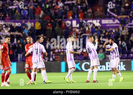 26/10/18. Fotogen/CORDON DRÜCKEN. LIGA FUSSBALL. REAL VALLADOLID VS ESPANYOL. Im Bild, REAL VALLADOLID ZIEL Cordon drücken Sie Stockfoto