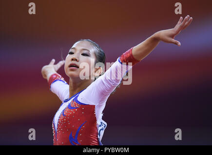 Doha, Katar. 27 Okt, 2018. Jury Kim (KOR) am Boden. GES/Turnen/Gymnastik Weltmeisterschaften in Doha, Qualifizierung, 27.10.2018 - GES/Turnen/Gymnastik-WM: 27.10.2018 - | Verwendung der weltweiten Kredit: dpa/Alamy leben Nachrichten Stockfoto