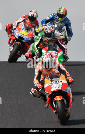 Melbourne, Australien. 27. Oktober 2018: Dani Pedrosa (SPA) auf der Nr. 26 Honda von Repsol Honda Team bei Lukey Heights Ecke während der Praxis Sitzung vier an der MotoGP 2018 von Australien auf Phillip Island Grand Prix Circuit, Victoria, Australien. Sydney Low/Cal Sport Media Credit: Cal Sport Media/Alamy leben Nachrichten Stockfoto