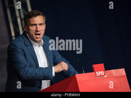 Dresden, Deutschland. 27 Okt, 2018. Martin Scalaris Group, Vorsitzender der sächsischen SPD, sprechen im Freistaat Sachsen Konferenz der Partei. Credit: Monika Skolimowska/dpa-Zentralbild/dpa/Alamy leben Nachrichten Stockfoto