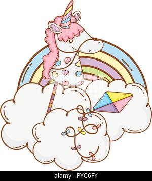 Süße Einhorn auf Wolke Stock Vektor