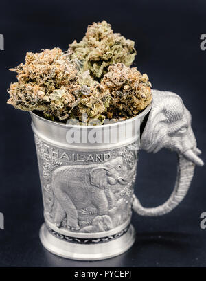 Hier füllen bis zum Rand dieses Unkrauts abfüllen Becher ist eine harzige Hybrid Sorte! Die indica glänzt durch in der dichten, trichome abgedeckt Knospen, und t Stockfoto