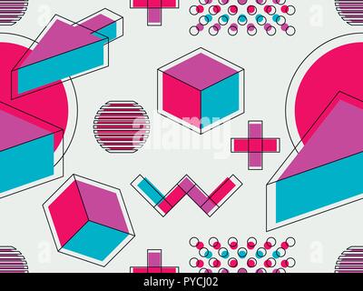 Memphis nahtlose Muster. Geometrische Elemente Memphis im Stil der 80er Jahre. Isometrische formen. Vector Illustration Stock Vektor