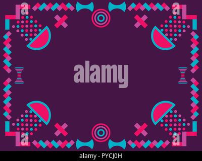 Memphis style Rahmen. Geometrische Objekte der 80er Jahre. Design eine Vorlage für Einladungen, Faltblätter und Grußkarten. Vector Illustration Stock Vektor