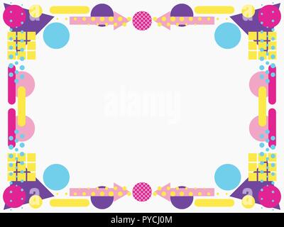 Memphis style Rahmen. Geometrische Objekte der 80er Jahre. Design eine Vorlage für Einladungen, Faltblätter und Grußkarten. Vector Illustration Stock Vektor
