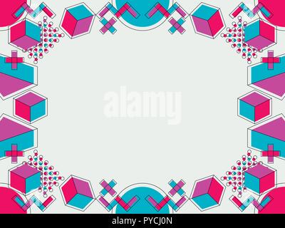 Memphis style Rahmen. Geometrische Objekte der 80er Jahre. Design eine Vorlage für Einladungen, Faltblätter und Grußkarten. Vector Illustration Stock Vektor