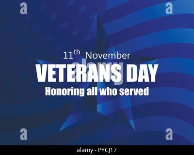 Happy Veterans Day 11. November. Ehrt alle, die dienten. Grußkarte mit Flagge usa für den Hintergrund. Vector Illustration Stock Vektor