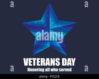 Veterans Day 11. November. Ehrt alle, die dienten. Roten fünfstrahligen Stern mit Fahne usa. Vector Illustration Stock Vektor