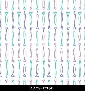 Fisch Herde nahtlose Muster. Hand doodle Fisch auf weißem Hintergrund dargestellt. Bunte funky kitsch Muster für Ihr Design. Stock Vektor