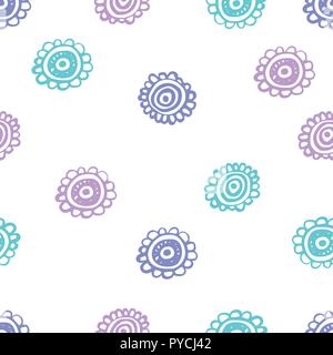 Doodle blumig nahtlose Muster. Hand bunte Blumen auf weißem Hintergrund dargestellt. Funky kitsch Muster für Ihr Design. Stock Vektor
