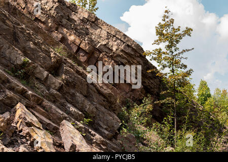 Detail der geologischen Strukturen innerhalb des ehemaligen Kalksteinbruch in zachelmie in Holly cross Berge in Polen Stockfoto