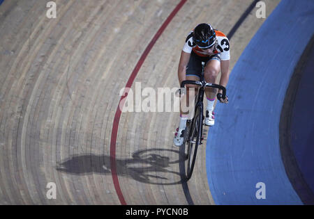 Niederlande" Nina Kessler während der sechs Tag Frauen 20 km Punkte Rennen bei Tag vier der sechs Tag Reihe bei Lee Valley Velopark, London. PRESS ASSOCIATION Foto. Bild Datum: Freitag, 26. Oktober 2018. Photo Credit: Adam Davy/PA-Kabel. Beschränkungen: Nur die redaktionelle Nutzung, keine kommerzielle Nutzung ohne vorherige schriftliche Genehmigung Stockfoto