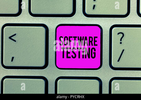 Wort schreiben Text Software Testing. Business Konzept für Untersuchung geben Auskunft über die Qualität der it. Stockfoto