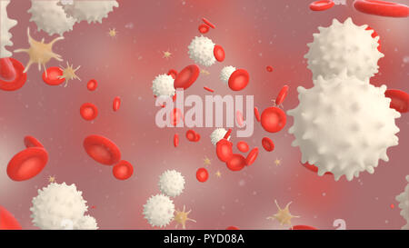 3D-Darstellung eines Blut mit roten Zelle weisse Blutkörperchen und Blutplättchen Stockfoto
